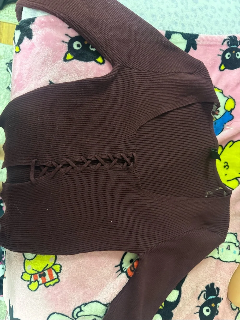 Windsor Burgundy Ribbed V-Neck Sweater with Front Tie